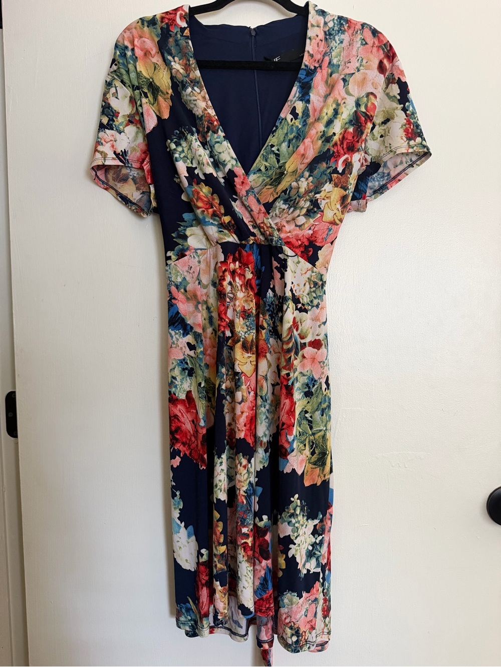 Leslie Fay Navy Floral Midi Dress
